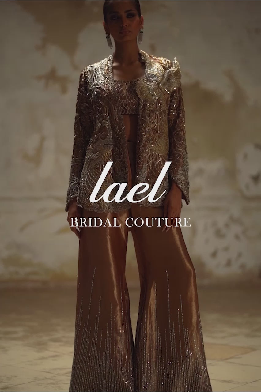 Gold Zardozi Tissue Silk Jacket Set (3-Piece) - Image 9