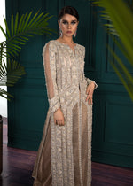 Champagne Embellished Net Long Jacket with Satin Trousers (2-Piece) - Image 5