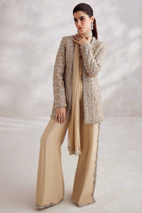 Pakistani Champagne Embellished Net Jacket with Bootcut Trousers (4-Piece) - Image 1