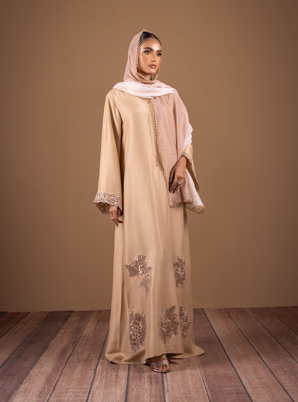 Champagne Cutwork Raw Silk Kaftan (2-Piece) - Image 2