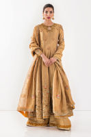 Pakistani Gold Zardozi Embroidered Shimmer Kalidar (3-Piece) - Image 2