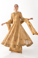 Pakistani Gold Zardozi Embroidered Shimmer Kalidar (3-Piece) - Image 8