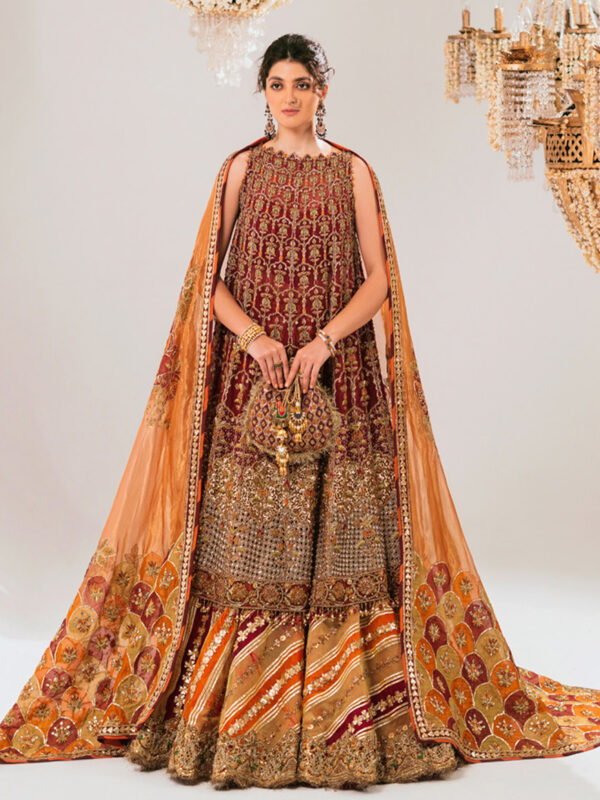 Pakistani Gold Zardozi Silk-Blend Kalidaar (2-Piece) - Image 1