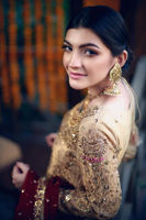 Pakistani Gold Embroidered Tissue Kalidaar Dress (3-Piece) - Image 4