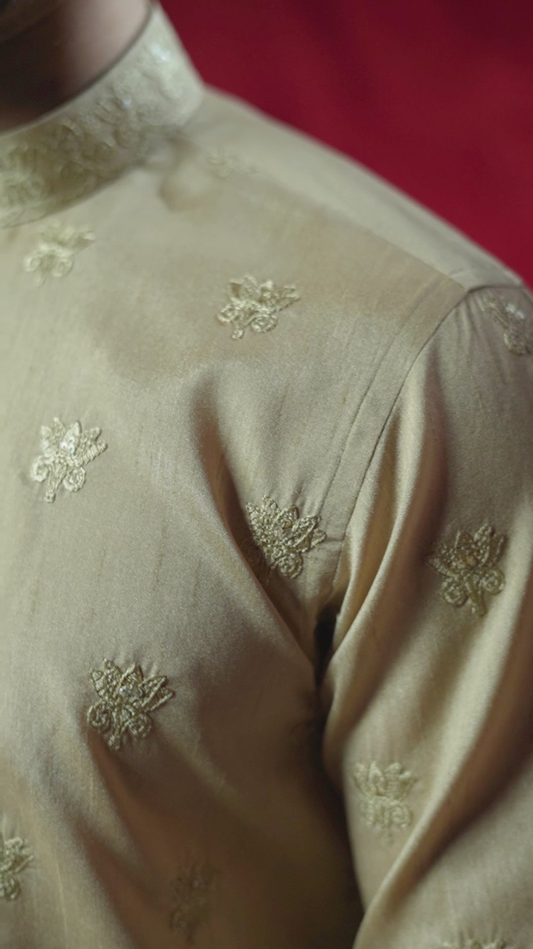 Golden Embroidered Brocade Kurta Set (2-Piece) - Image 11