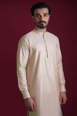 Light Gold Cotton-Silk Kurta Pajama (2-Piece) - Image 3