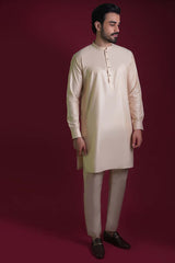 Light Gold Cotton-Silk Kurta Pajama (2-Piece) - Image 4