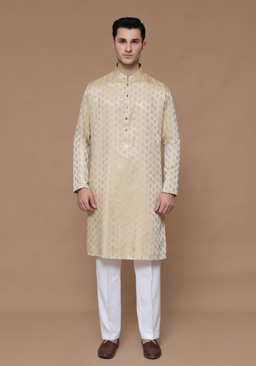 Gold Woven Jamawar Kurta (2-Piece) - Image 2
