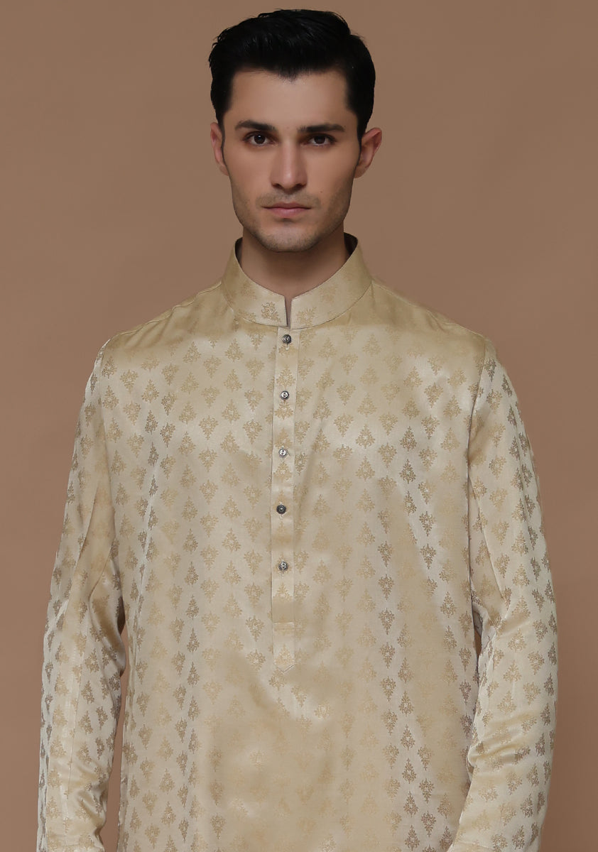 Gold Woven Jamawar Kurta (2-Piece) - Image 3