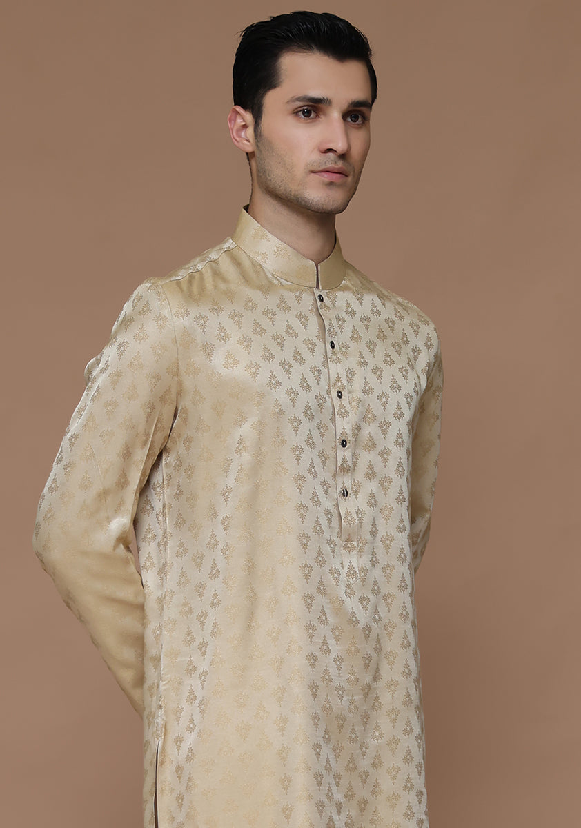 Gold Woven Jamawar Kurta (2-Piece) - Image 4
