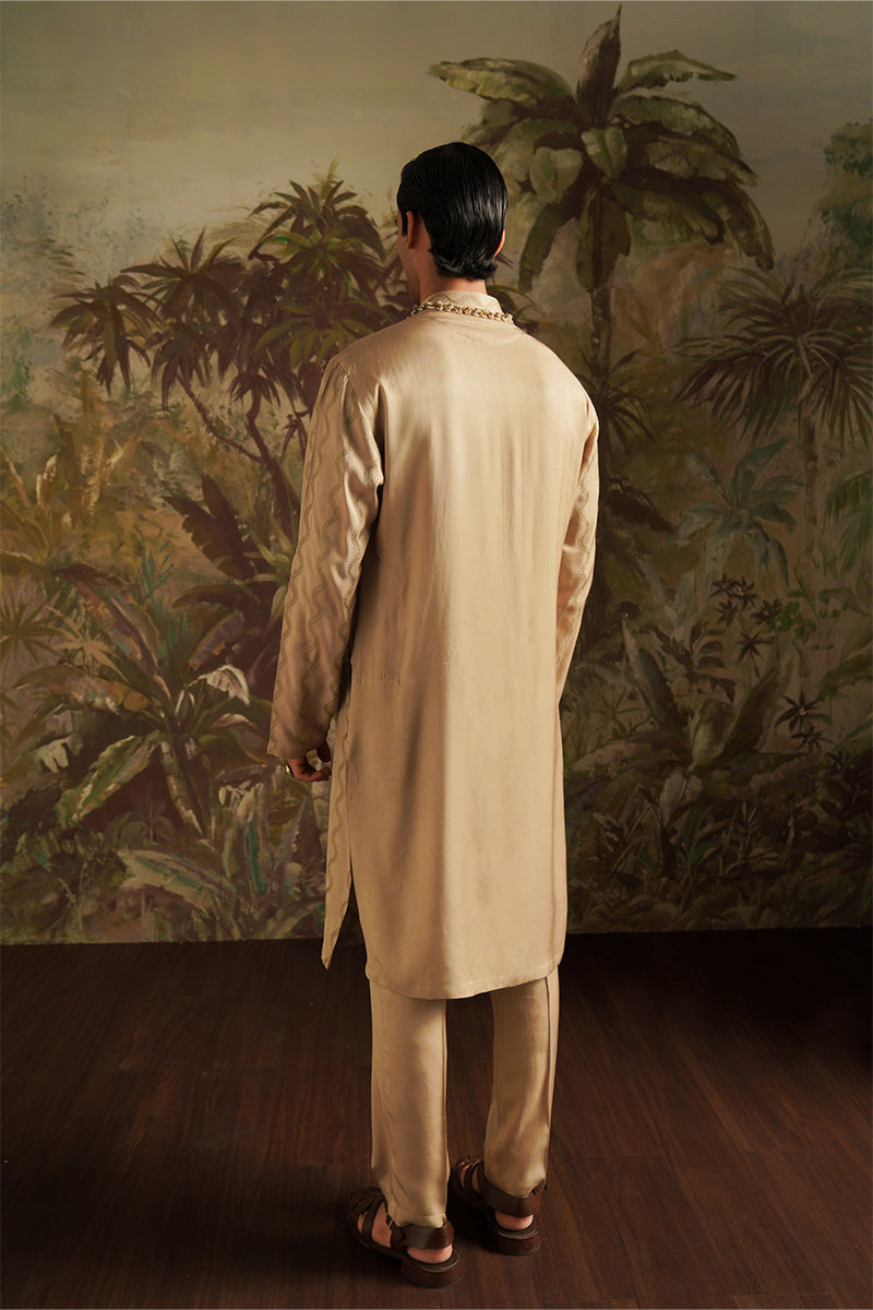 Gold Embroidered Korean Silk Kurta Pajama (2-Piece) - Image 2