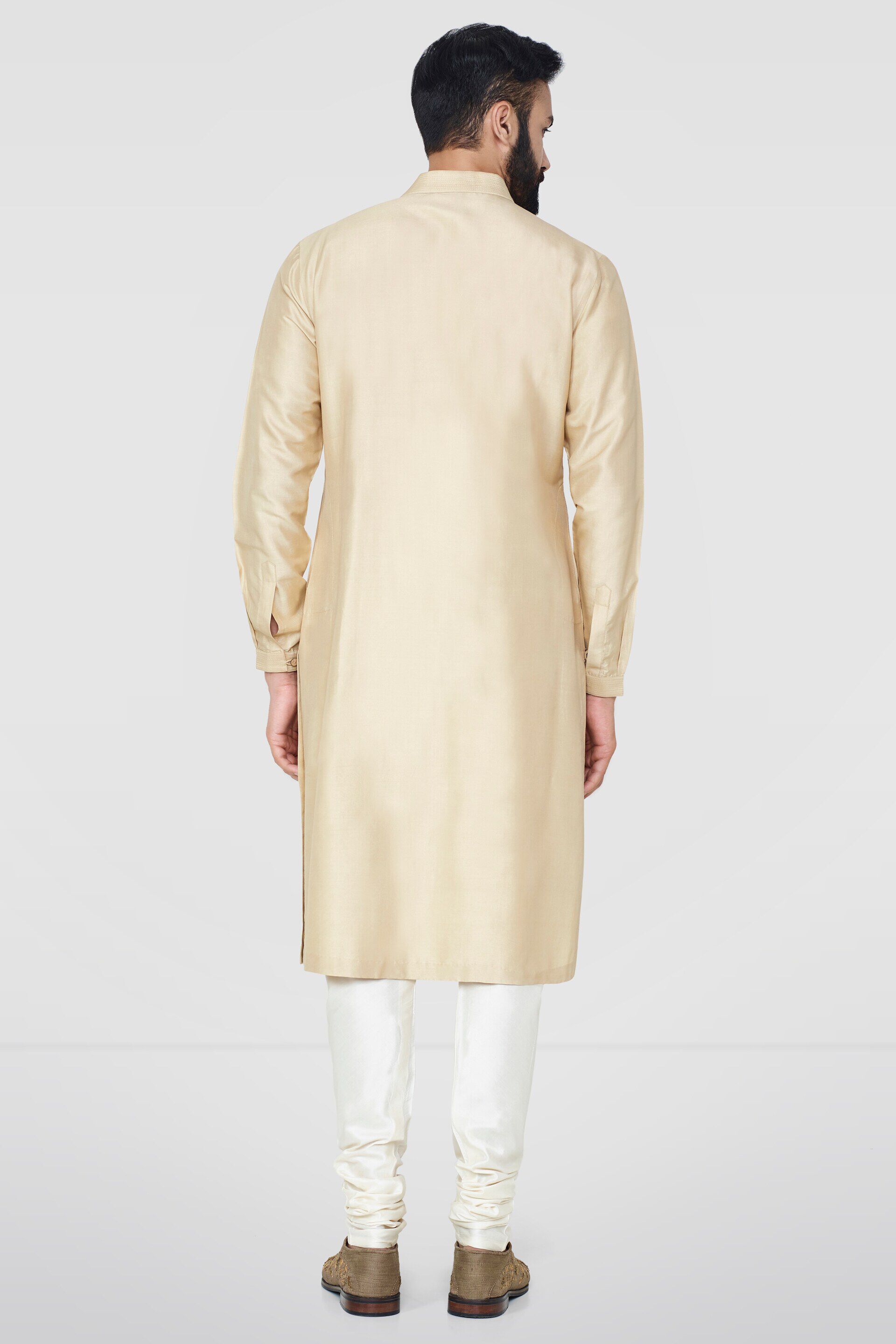 Gold Stitch-Line Silk Kurta (2-Piece) - Image 2
