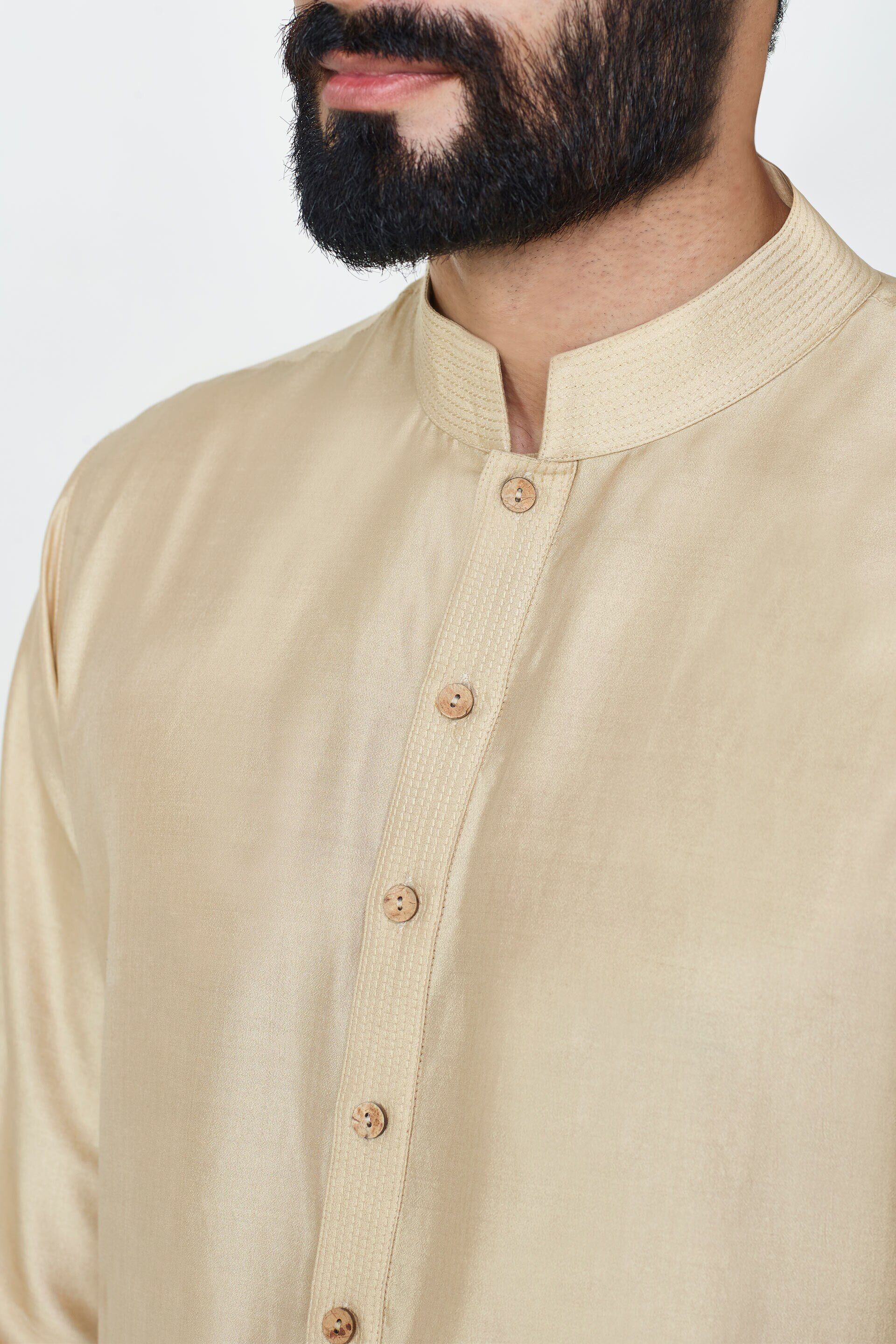 Gold Stitch-Line Silk Kurta (2-Piece) - Image 4