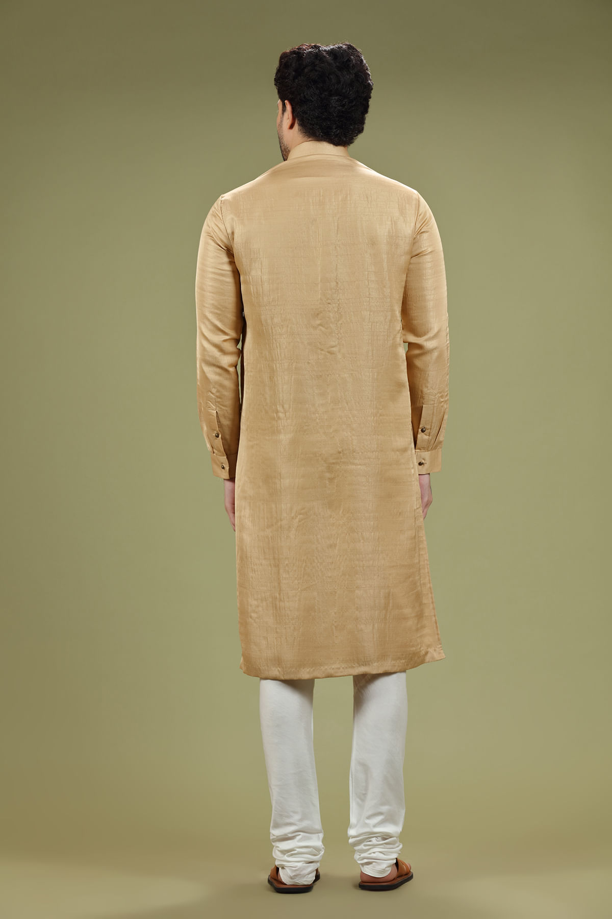 Pale Gold Silk Straight-Cut Kurta Pajama (2-Piece) - Image 4