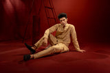 Golden Embroidered Silk Kurta Pajama (2-Piece) - Image 3