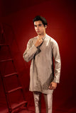 Champagne Self-Textured Kurta Pajama (2-Piece) - Image 4