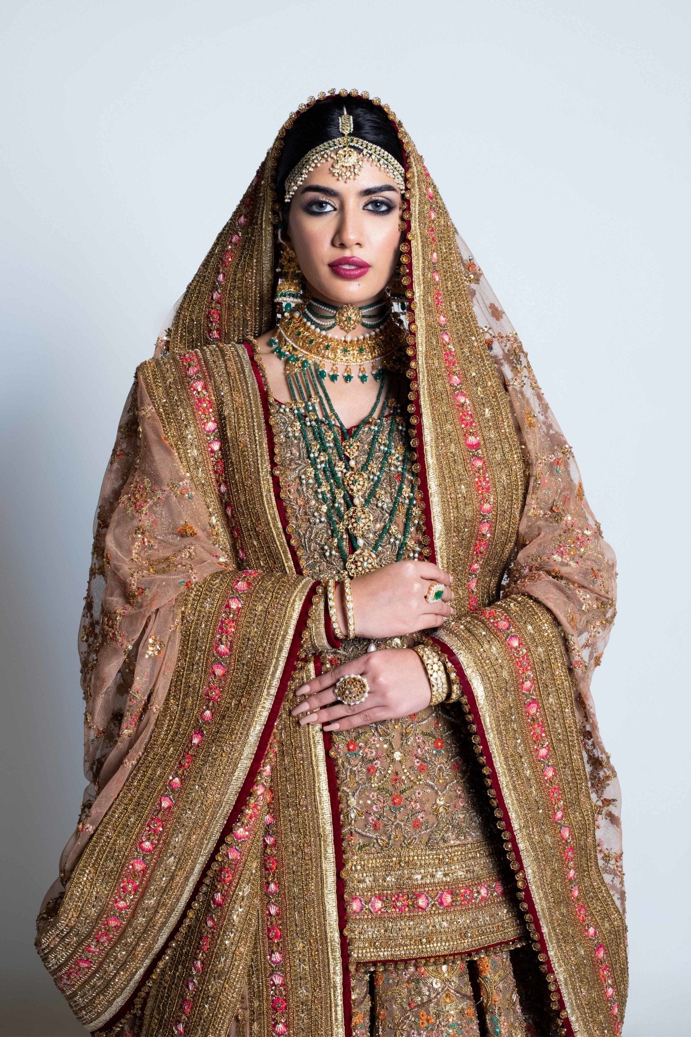 Antique Gold Embroidered Tissue Lehenga Set (3-Piece) - Image 11