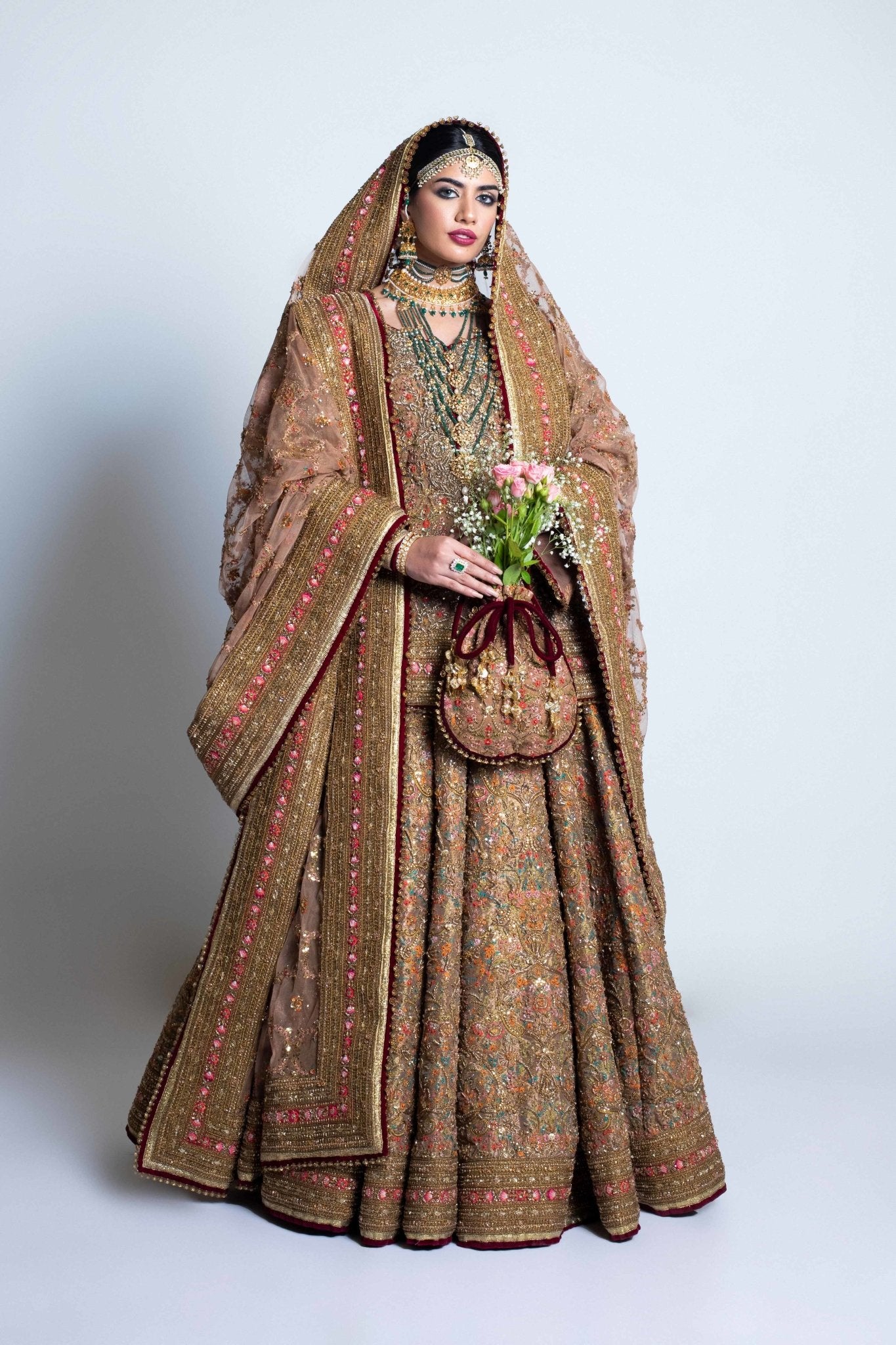 Antique Gold Embroidered Tissue Lehenga Set (3-Piece) - Image 12