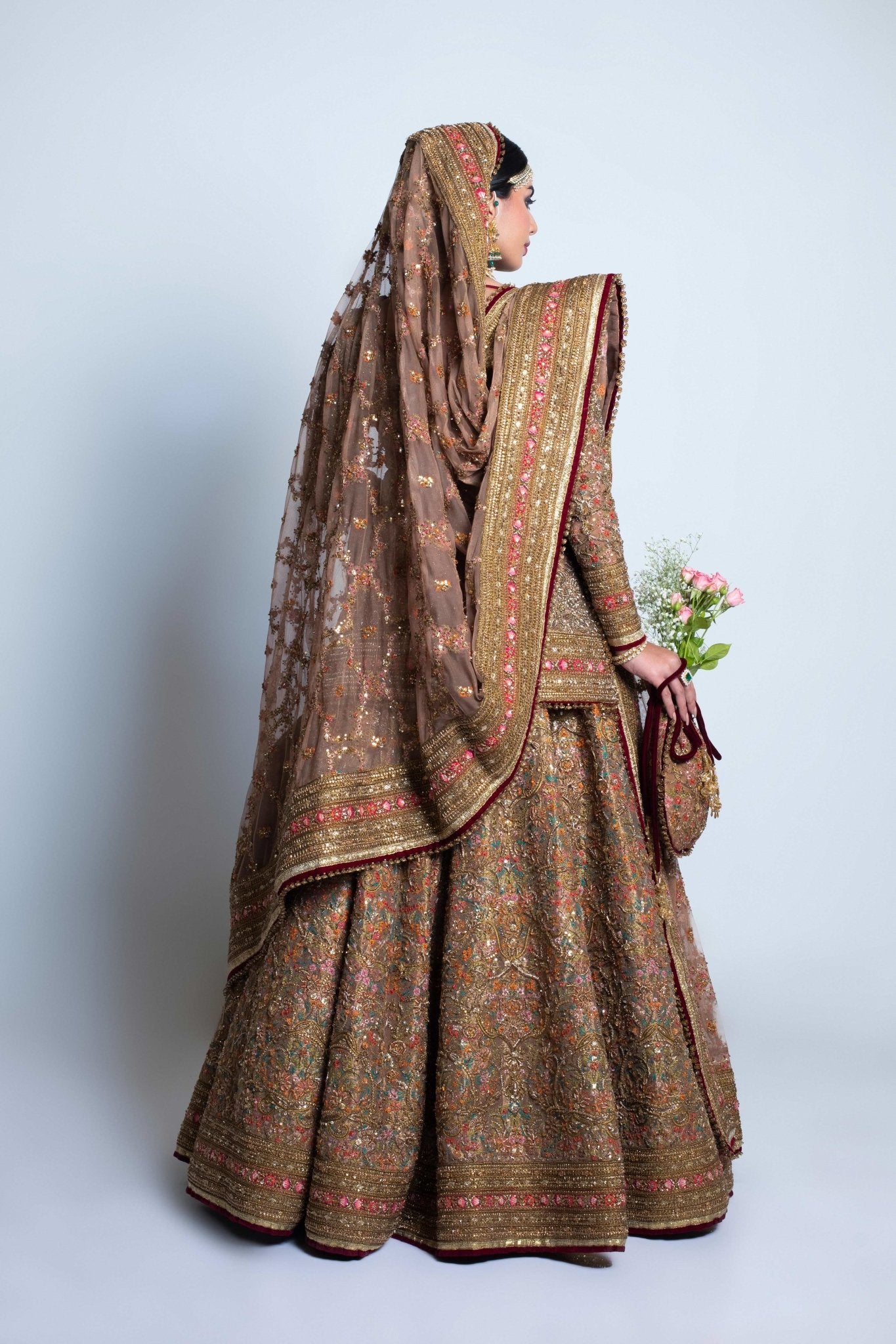 Antique Gold Embroidered Tissue Lehenga Set (3-Piece) - Image 13