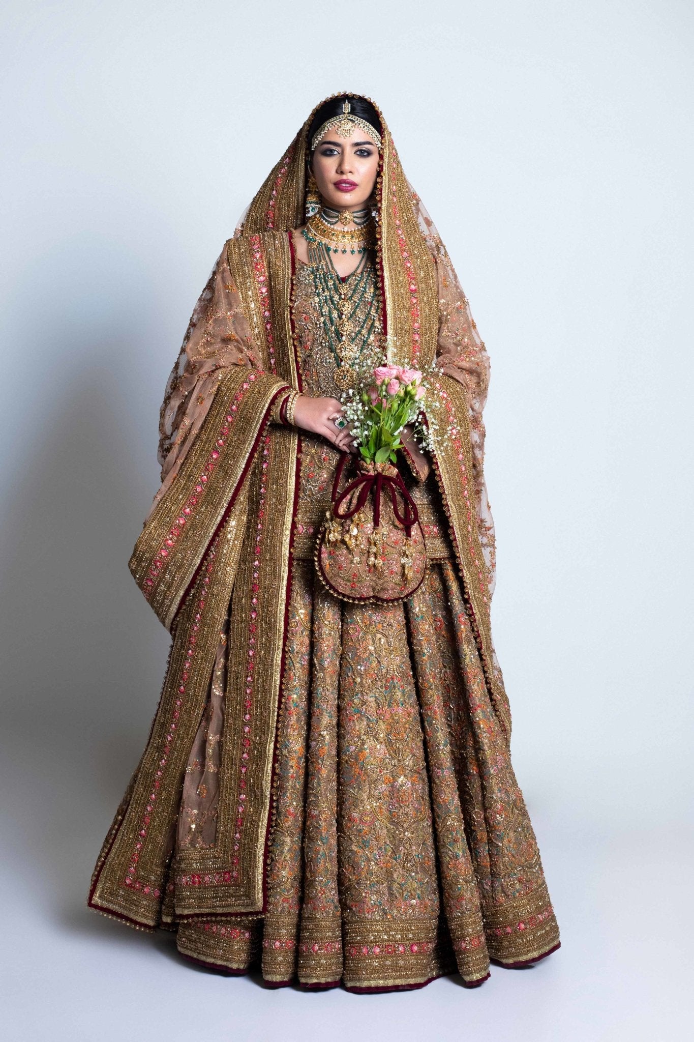 Antique Gold Embroidered Tissue Lehenga Set (3-Piece) - Image 2