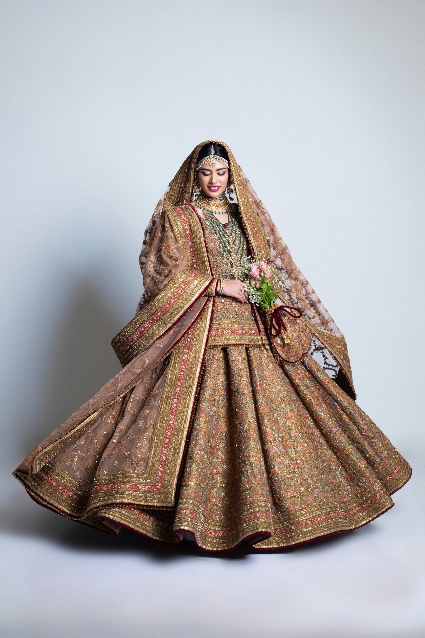 Antique Gold Embroidered Tissue Lehenga Set (3-Piece) - Image 5