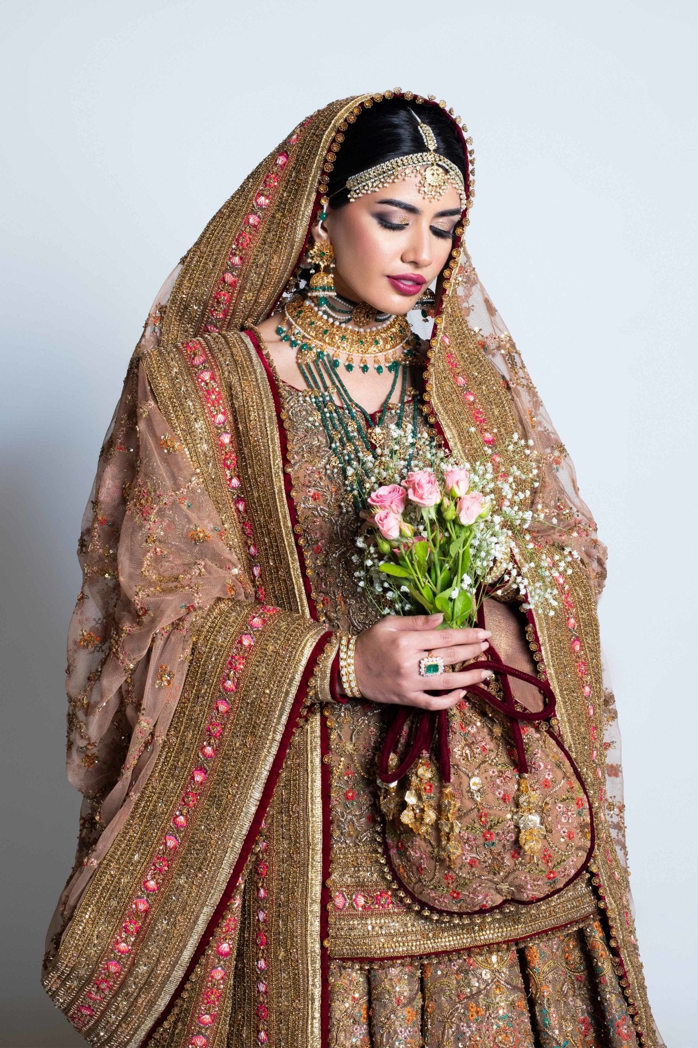 Antique Gold Embroidered Tissue Lehenga Set (3-Piece) - Image 6