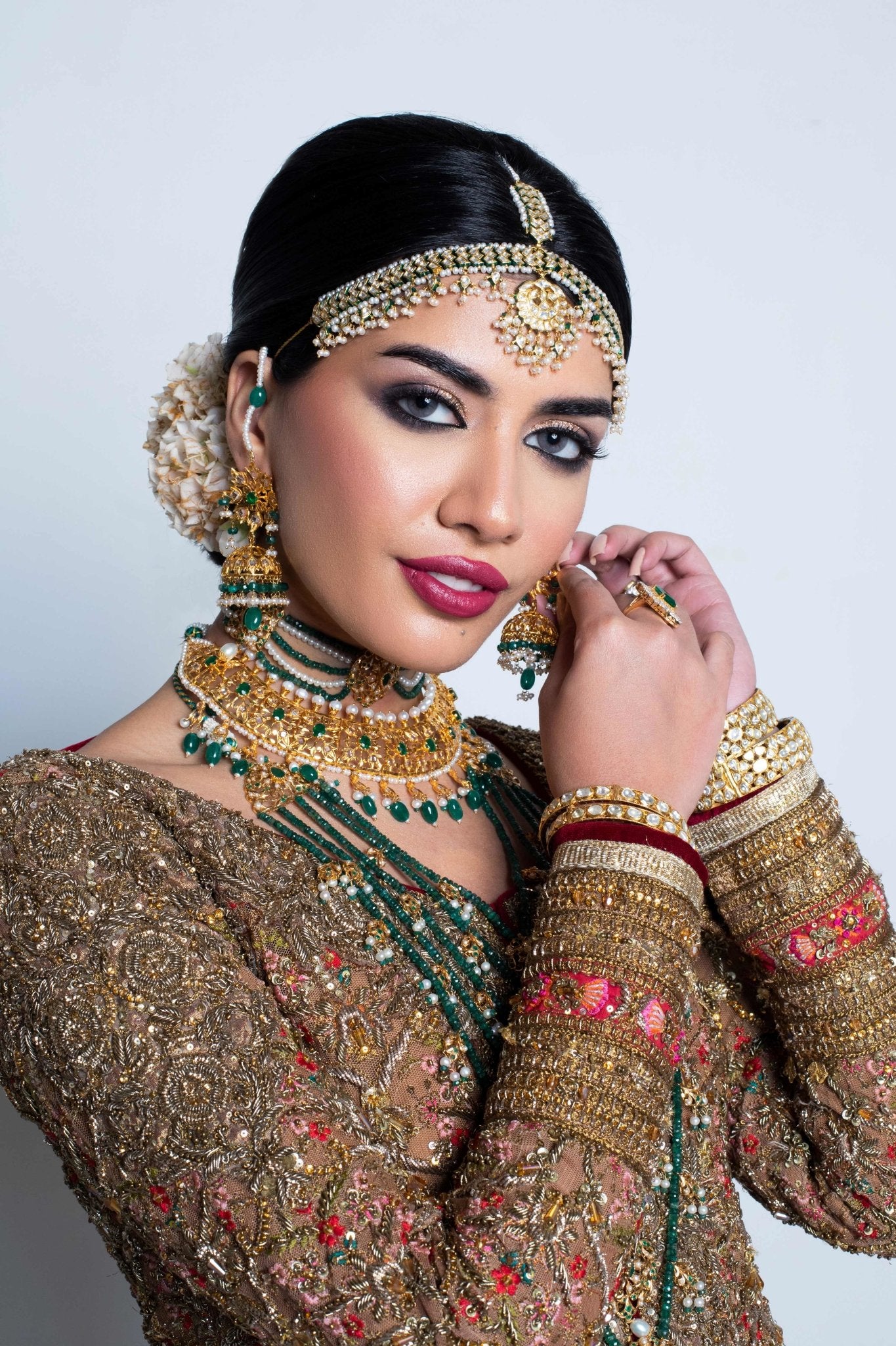 Antique Gold Embroidered Tissue Lehenga Set (3-Piece) - Image 7