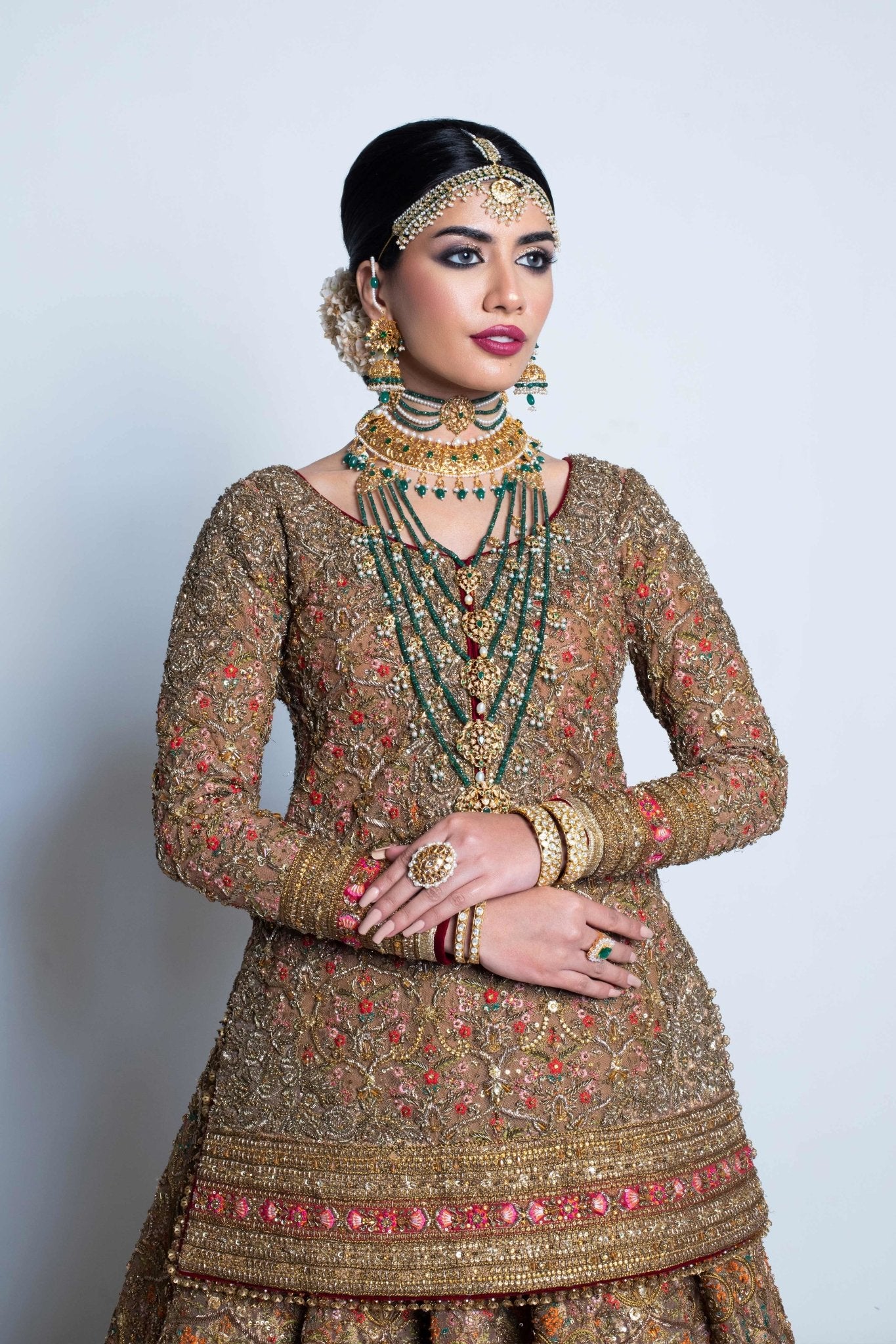 Antique Gold Embroidered Tissue Lehenga Set (3-Piece) - Image 8