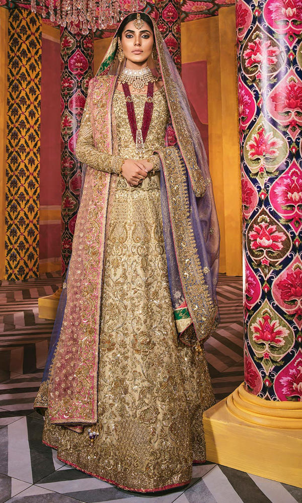 Gold Banarsi Embroidered Bridal Lehenga Choli (3-Piece) - Image 4