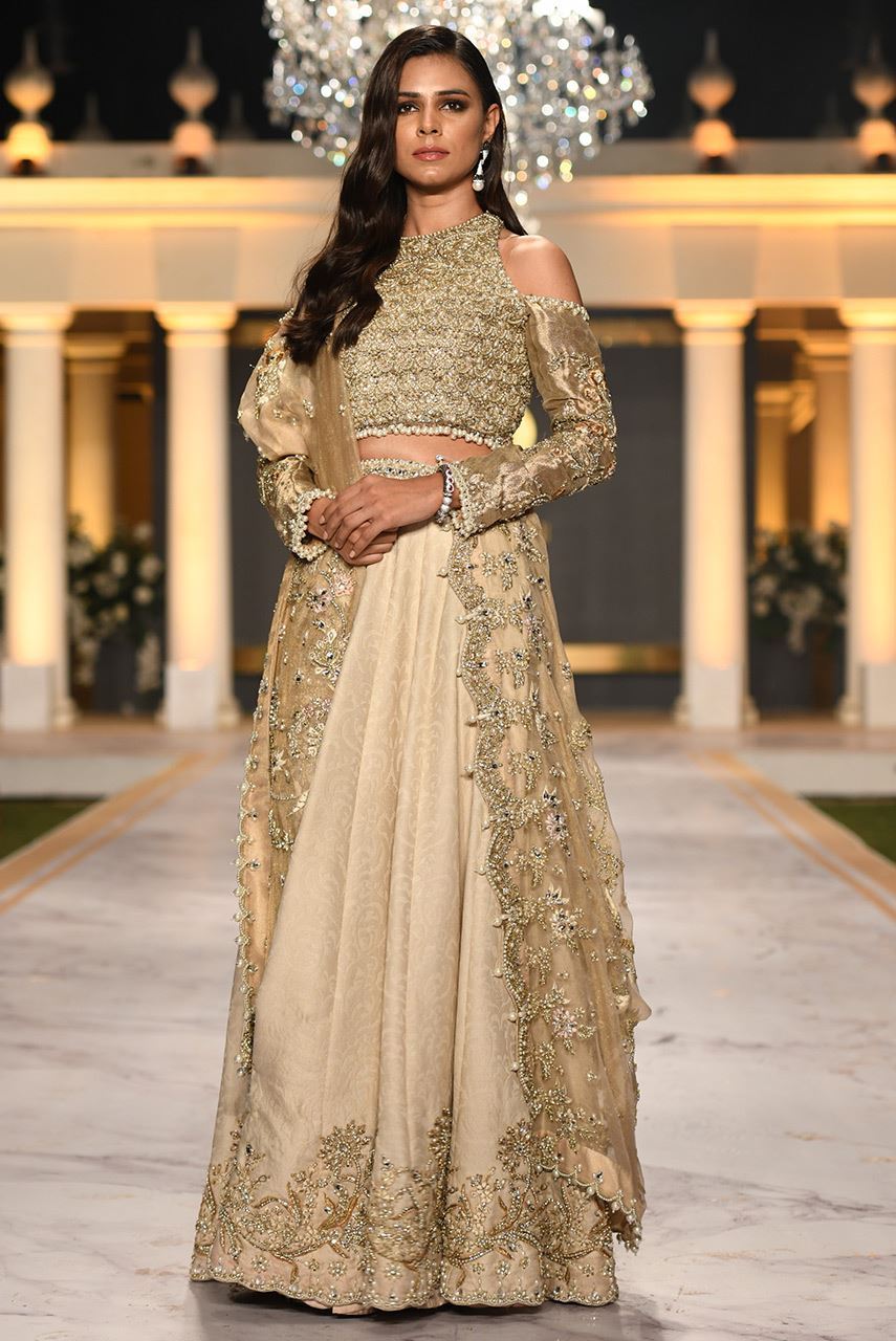 Gold Embroidered Brocade Lehenga Dress (3-Piece) - Image 1