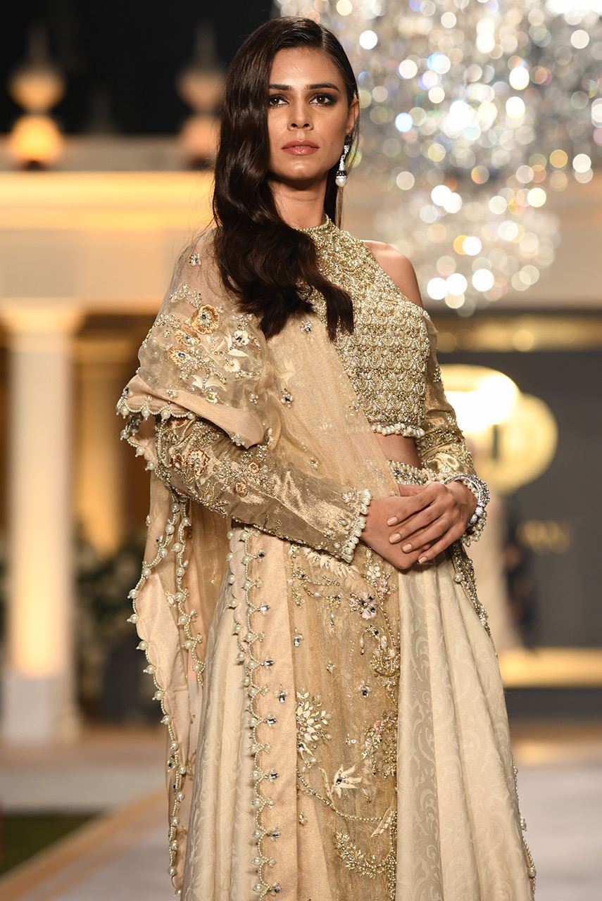 Gold Embroidered Brocade Lehenga Dress (3-Piece) - Image 2