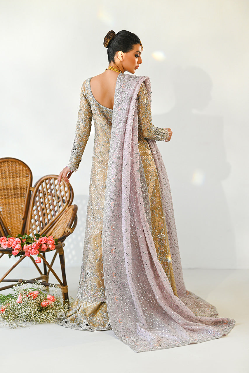 Champagne Zardozi Tissue A-Line Shirt & Brocade Lehenga (3-Piece) - Image 2