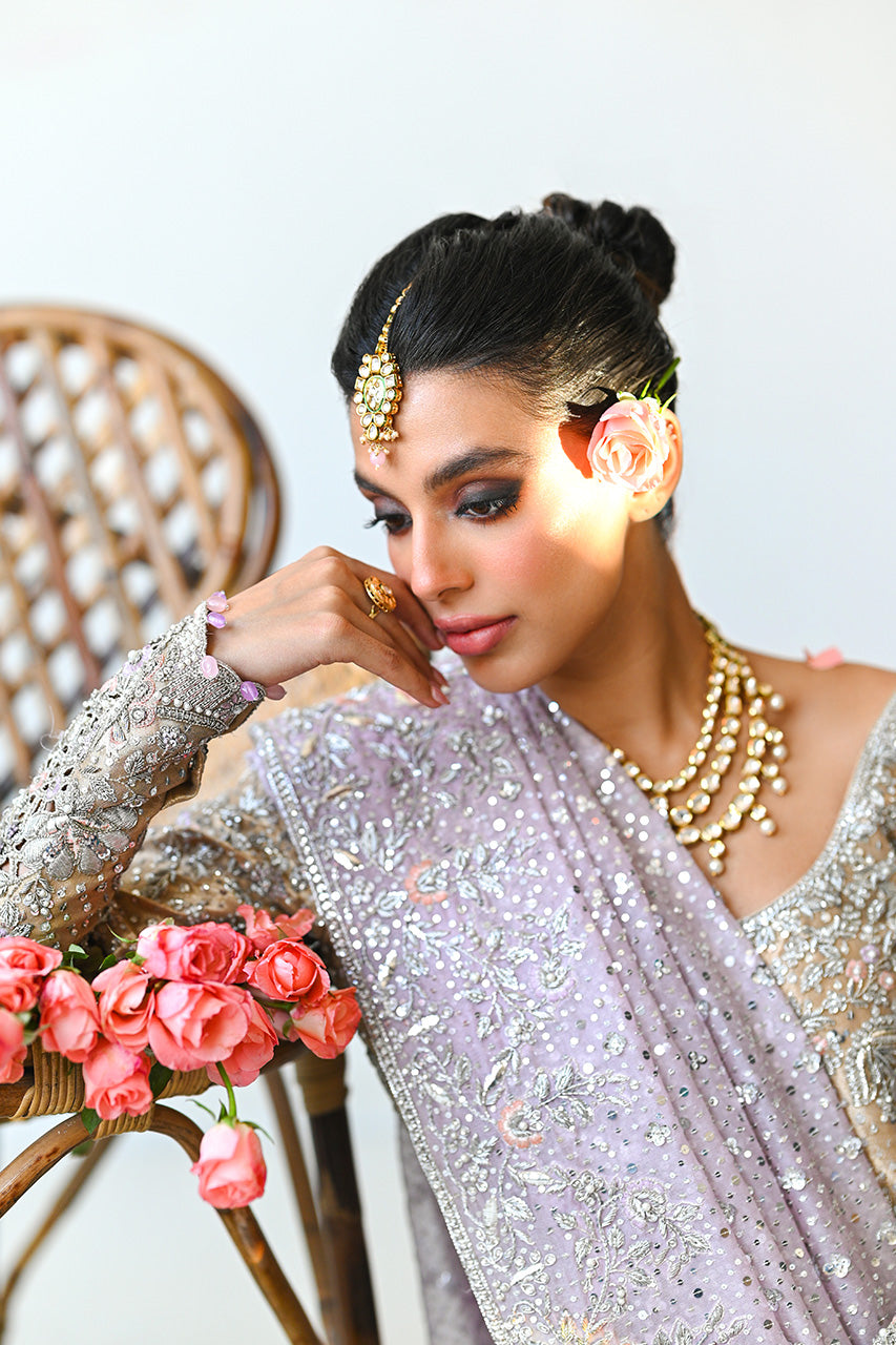 Champagne Zardozi Tissue A-Line Shirt & Brocade Lehenga (3-Piece) - Image 4