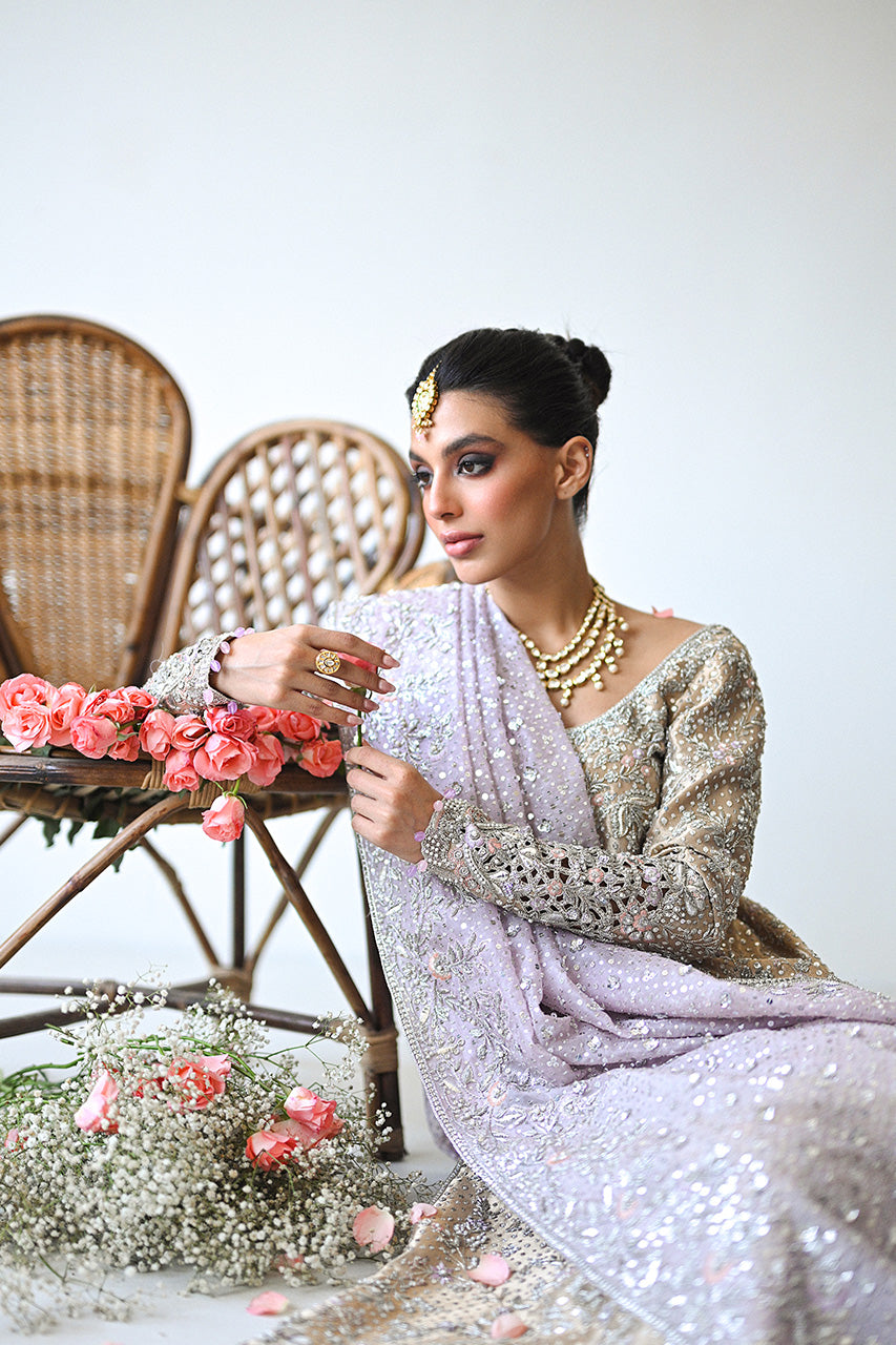 Champagne Zardozi Tissue A-Line Shirt & Brocade Lehenga (3-Piece) - Image 6