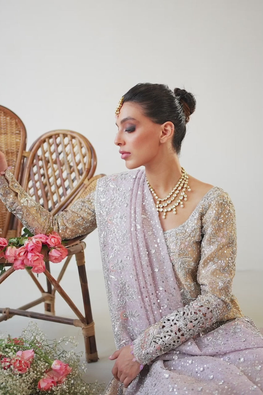 Champagne Zardozi Tissue A-Line Shirt & Brocade Lehenga (3-Piece) - Image 7