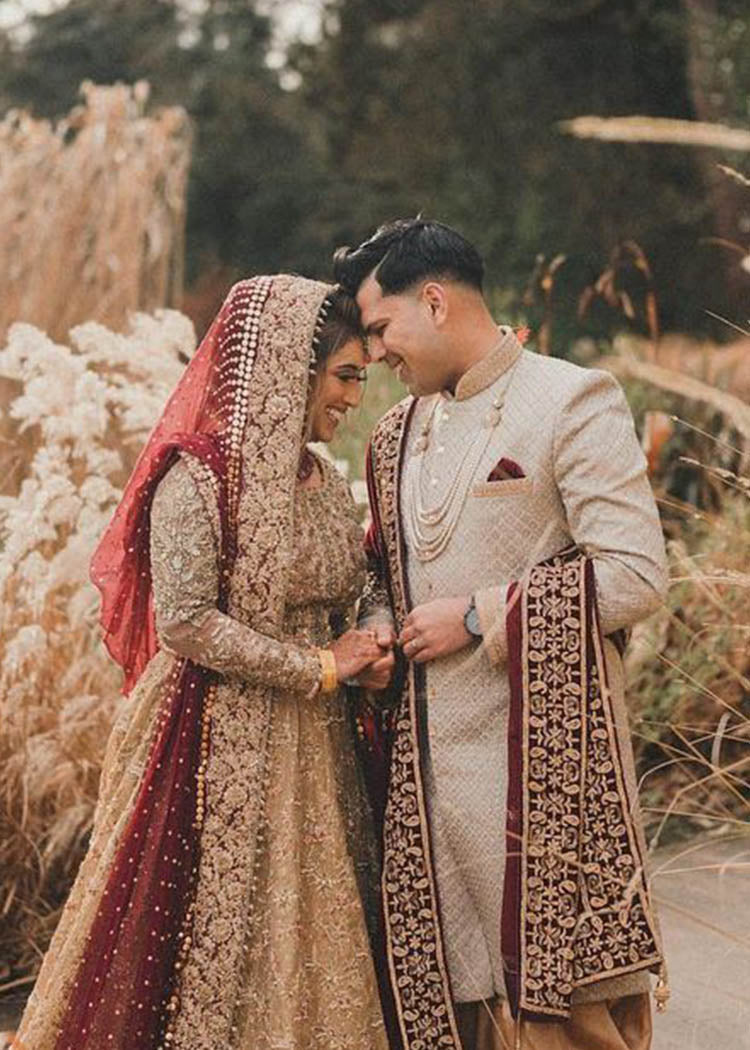 Antique Gold Embroidered Brocade Bridal Lehenga (3-Piece) - Image 5