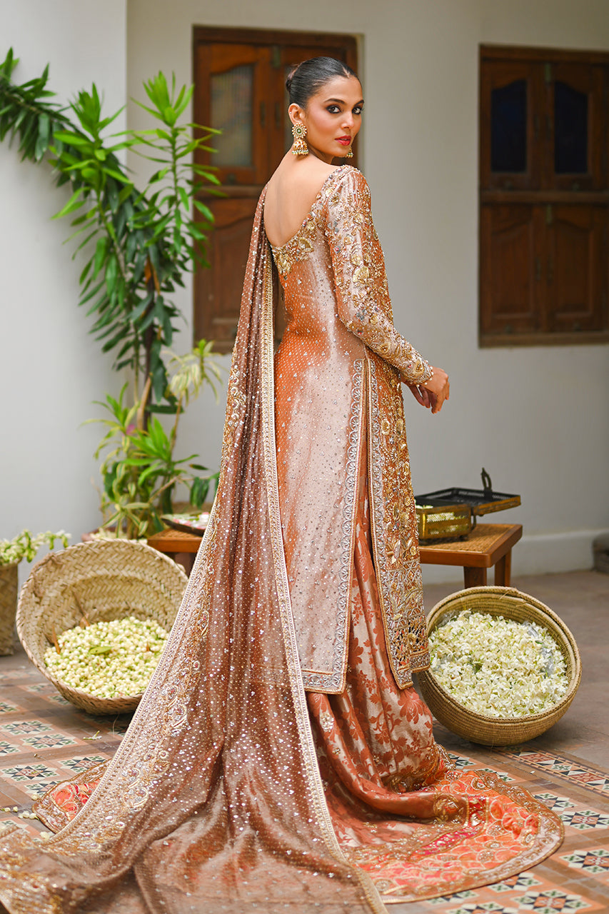 Rose Gold Zardozi Tissue & Brocade Bridal Lehenga (3-Piece) - Image 2