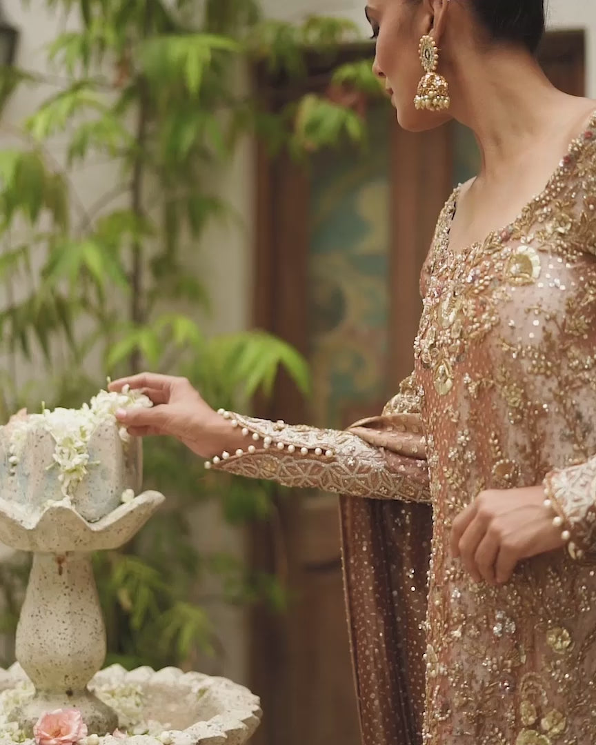 Rose Gold Zardozi Tissue & Brocade Bridal Lehenga (3-Piece) - Image 4