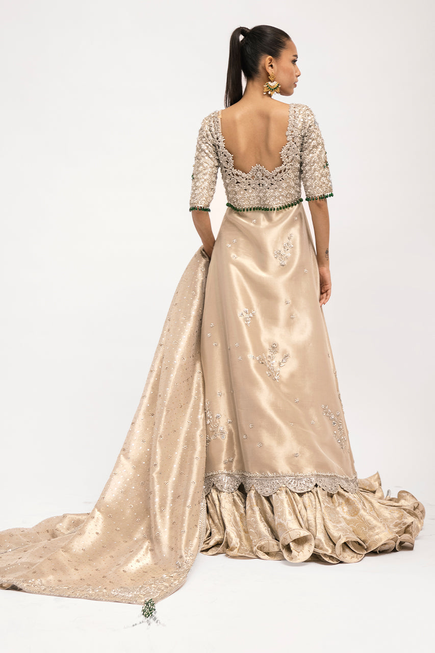 Gold Zardozi Tissue & Brocade Peshwas Lehnga (3-Piece) - Image 2