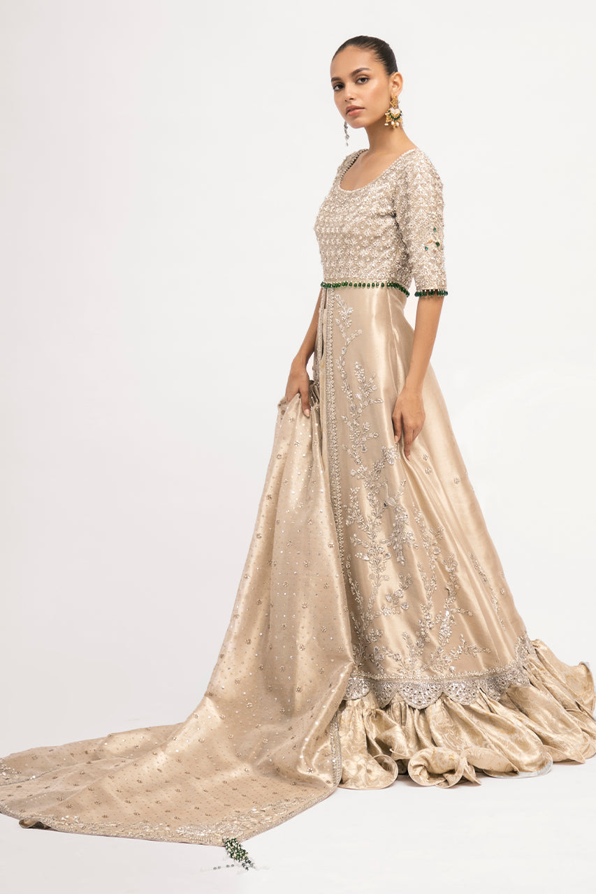 Gold Zardozi Tissue & Brocade Peshwas Lehnga (3-Piece) - Image 3