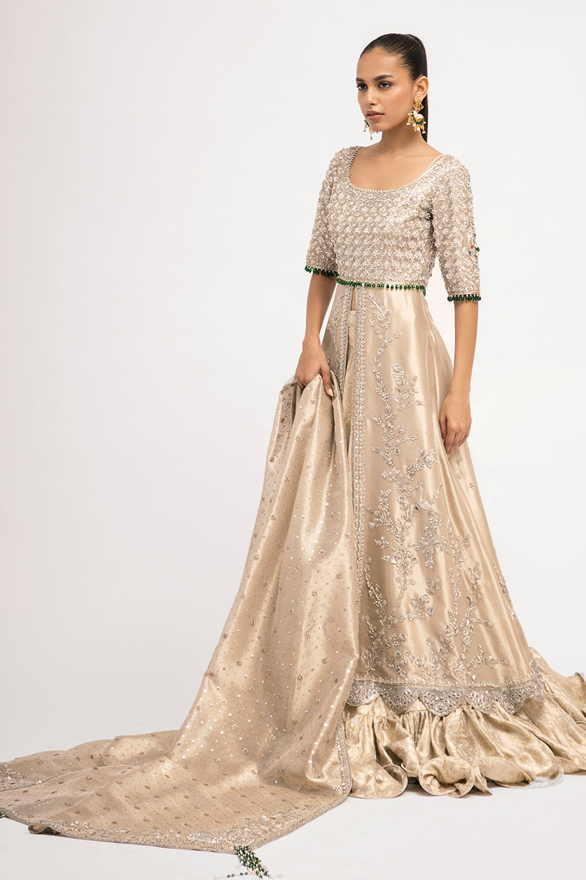 Gold Zardozi Tissue & Brocade Peshwas Lehnga (3-Piece) - Image 4