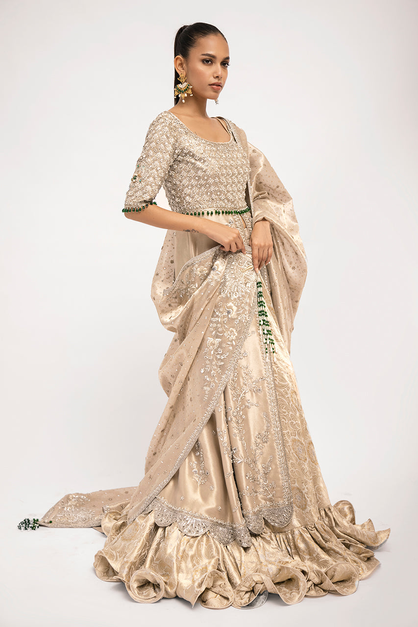Gold Zardozi Tissue & Brocade Peshwas Lehnga (3-Piece) - Image 6
