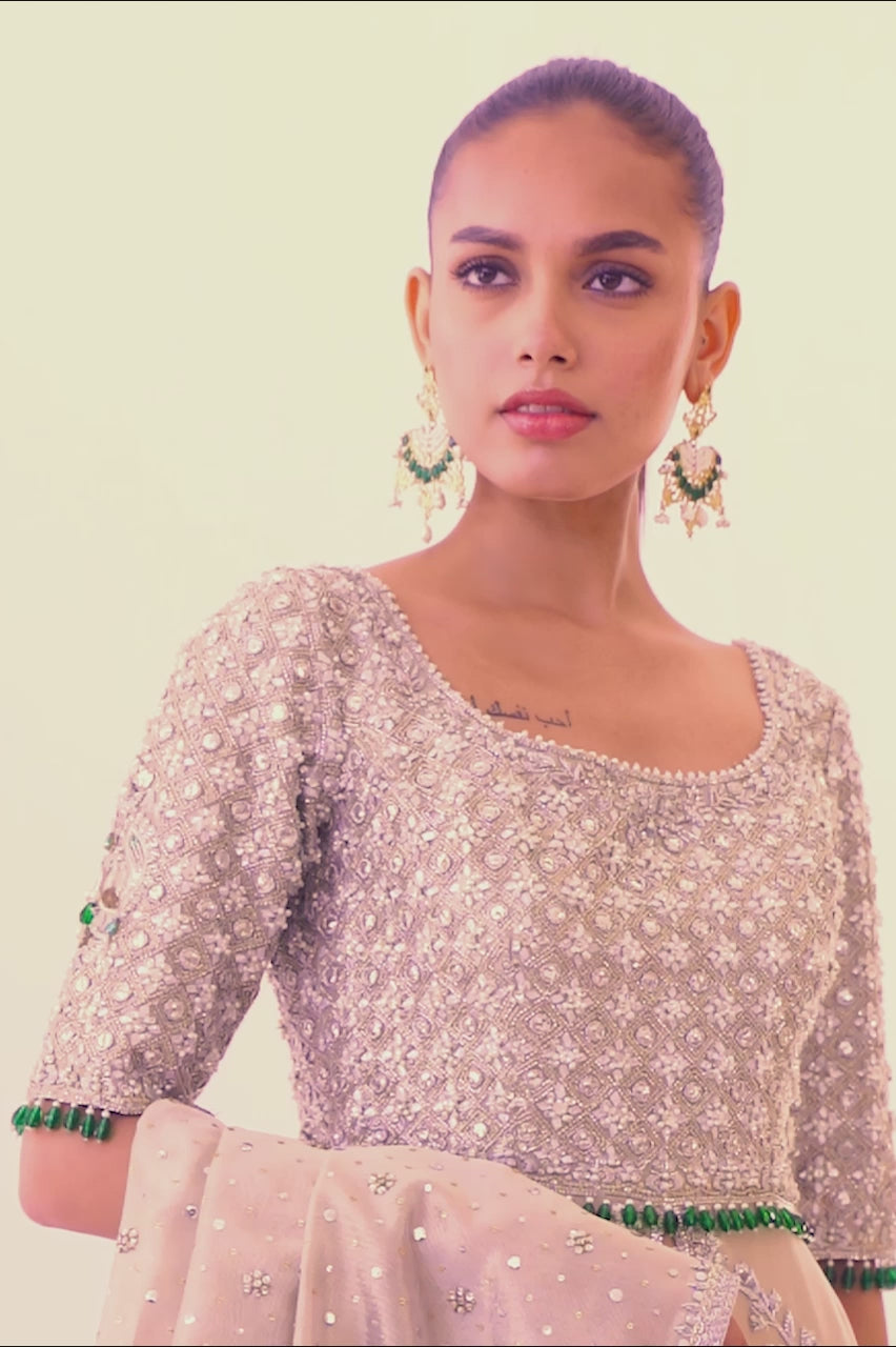 Gold Zardozi Tissue & Brocade Peshwas Lehnga (3-Piece) - Image 7