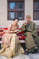 Pakistani Gold Zardozi Embroidered Kalidaar Jacket & Lehenga (2-Piece) - Image 2