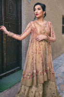 Pakistani Gold Zardozi Embroidered Kalidaar Jacket & Lehenga (2-Piece) - Image 4