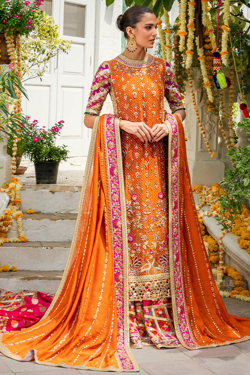 Ochre Zardozi Cotton Net & Brocade Bridal Lehenga (3-Piece) - Image 2