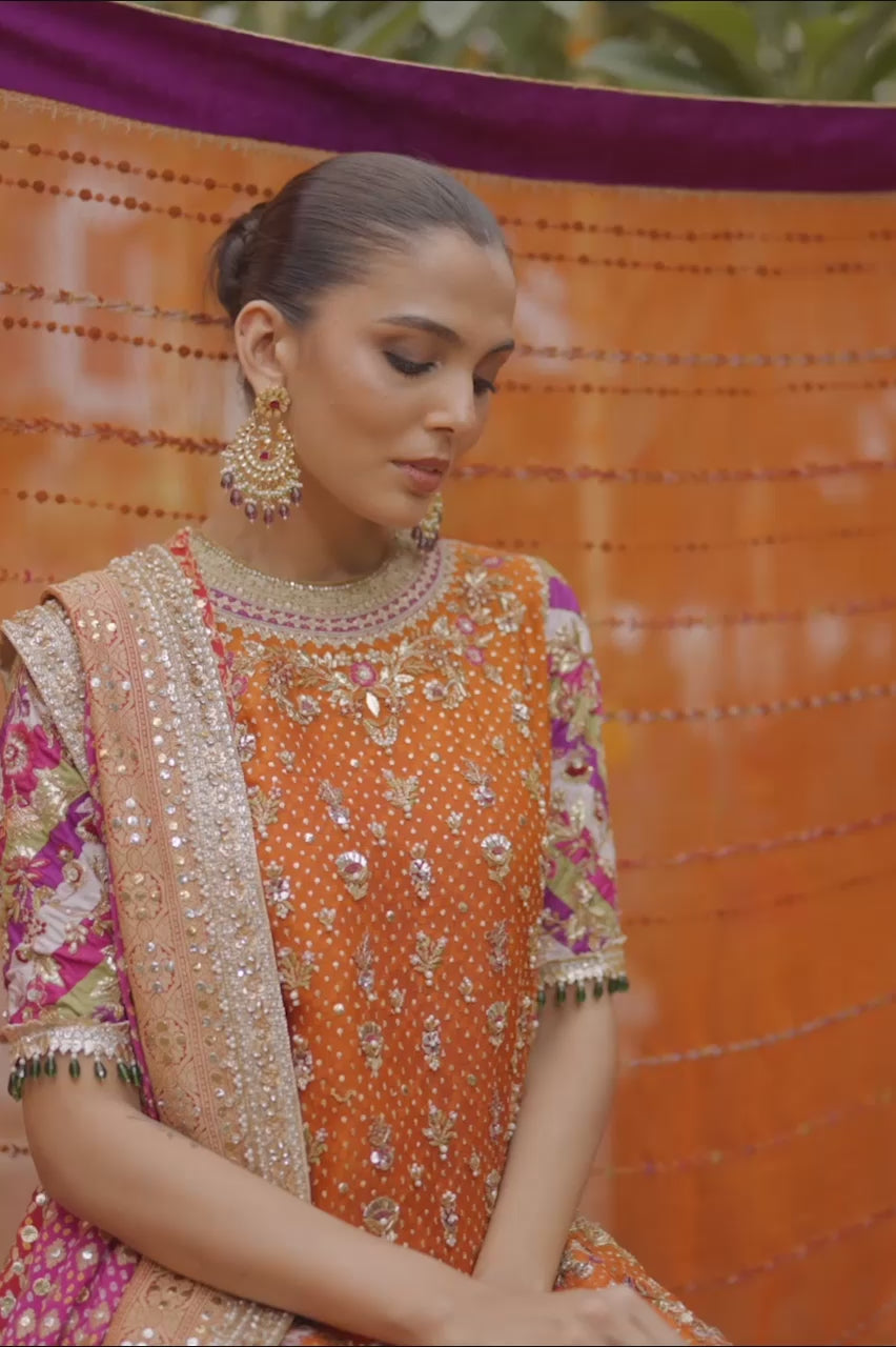 Ochre Zardozi Cotton Net & Brocade Bridal Lehenga (3-Piece) - Image 5