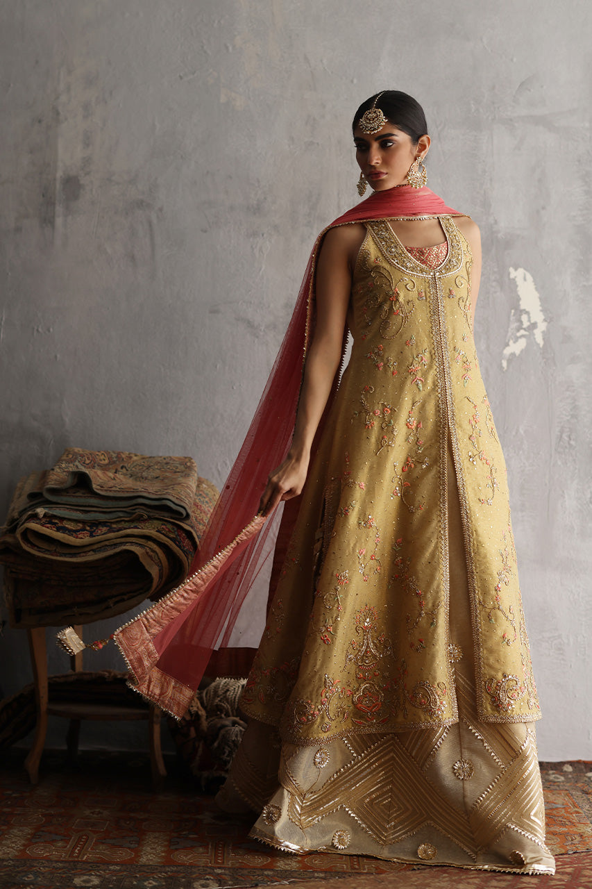 Gold Embroidered Cotton Zari Lehenga Set (3-Piece) - Image 1