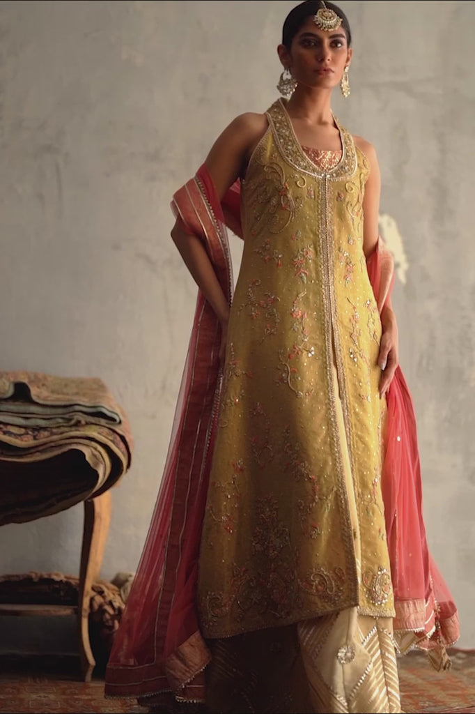 Gold Hand-Embroidered Cotton Zari Lehenga (3-Piece) - Image 2