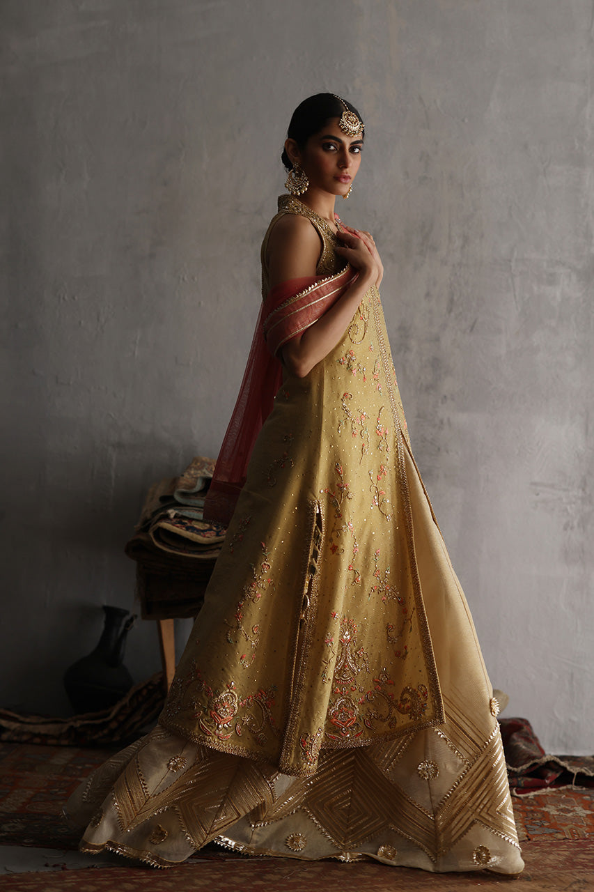 Gold Hand-Embroidered Cotton Zari Lehenga (3-Piece) - Image 6